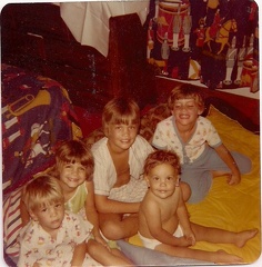 Steve, Laurie, Brad, Doug, and neighbor Mike Boes sleepover 1976